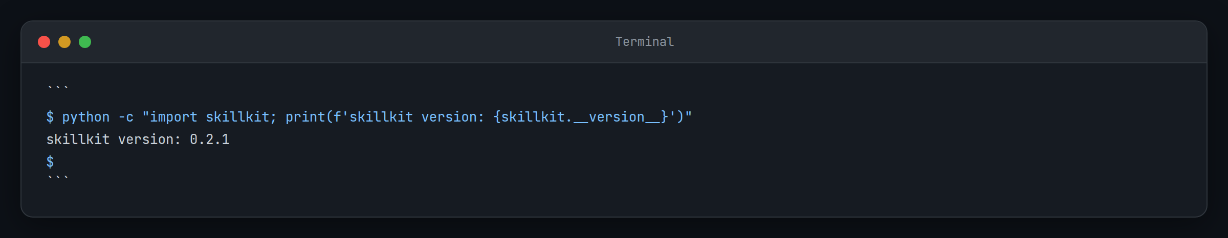 Terminal showing successful import and version output