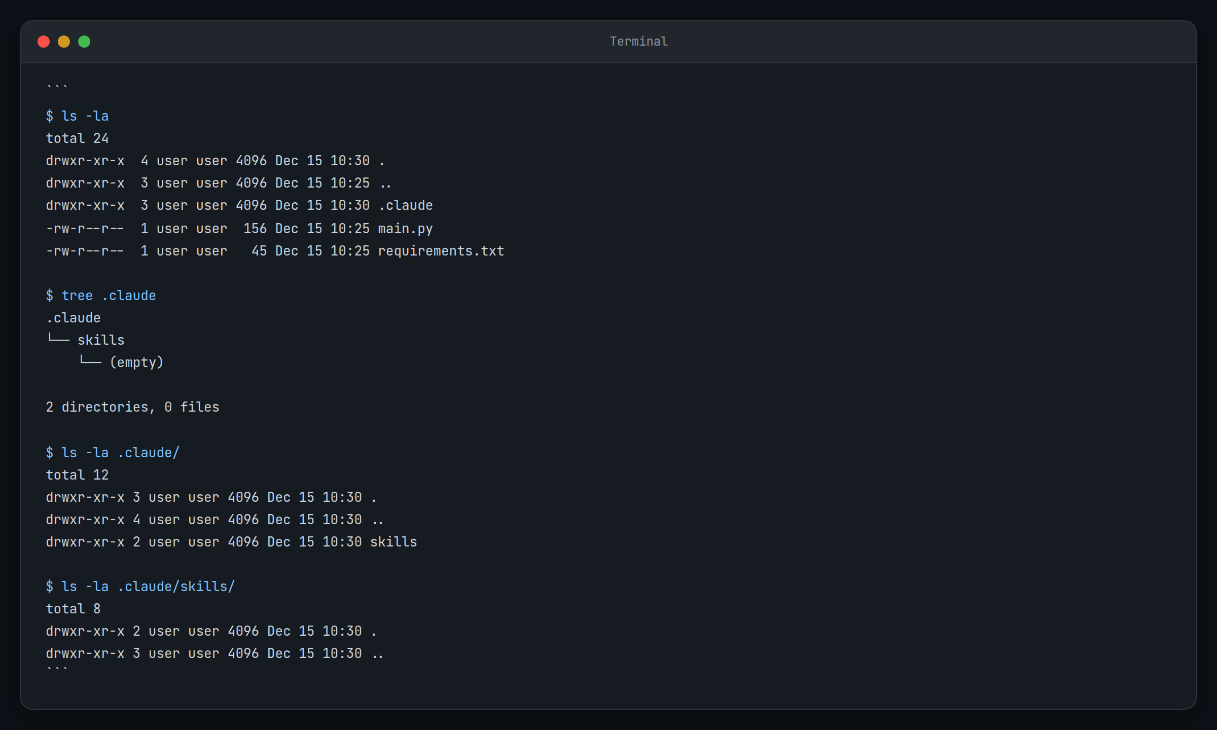 File explorer showing the created .claude/skills directory structure