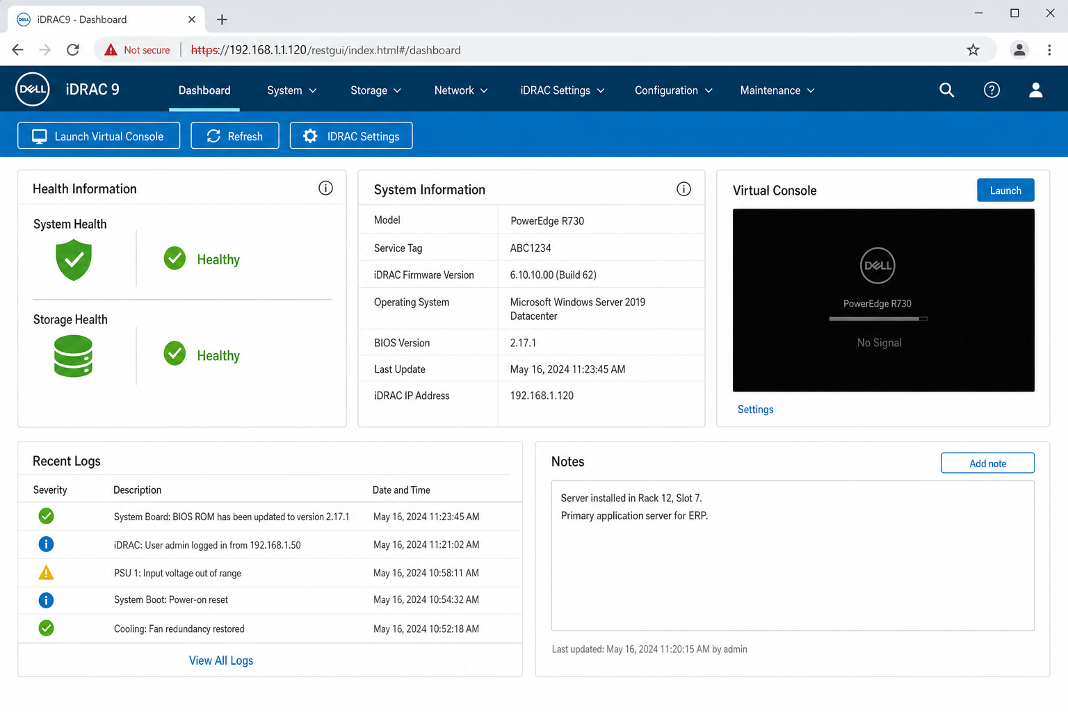iDRAC 9 web UI showing Virtual Console session management and license overview screen