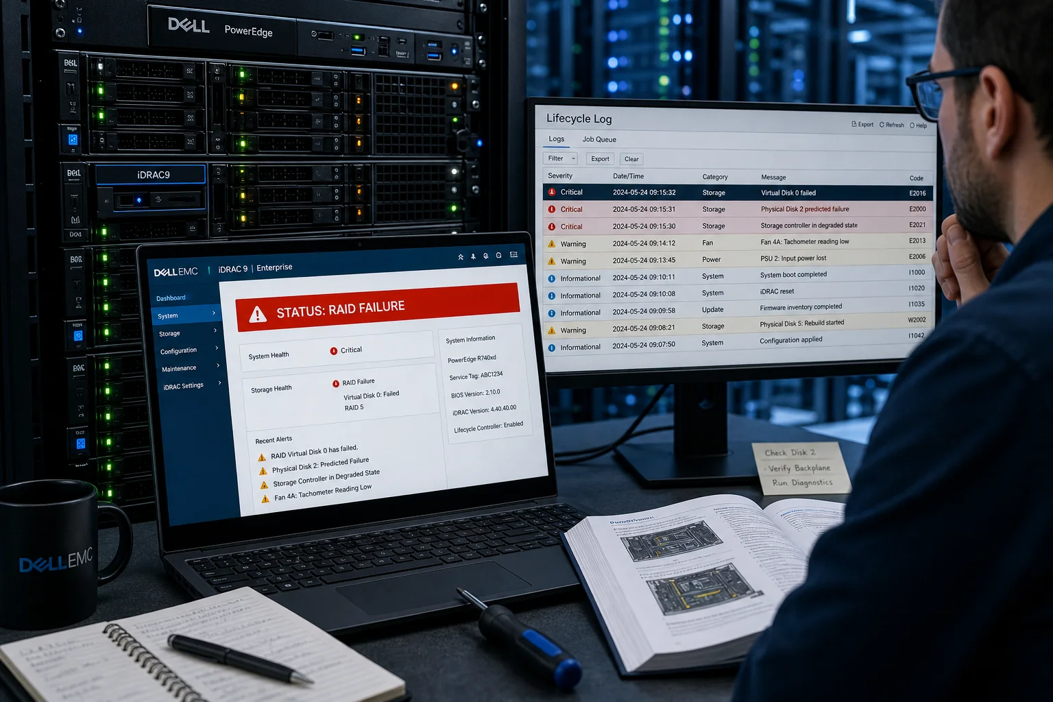 Dell iDRAC 9 Troubleshooting: RAID Failures, Hardware Faults, Connectivity, and Log Analysis