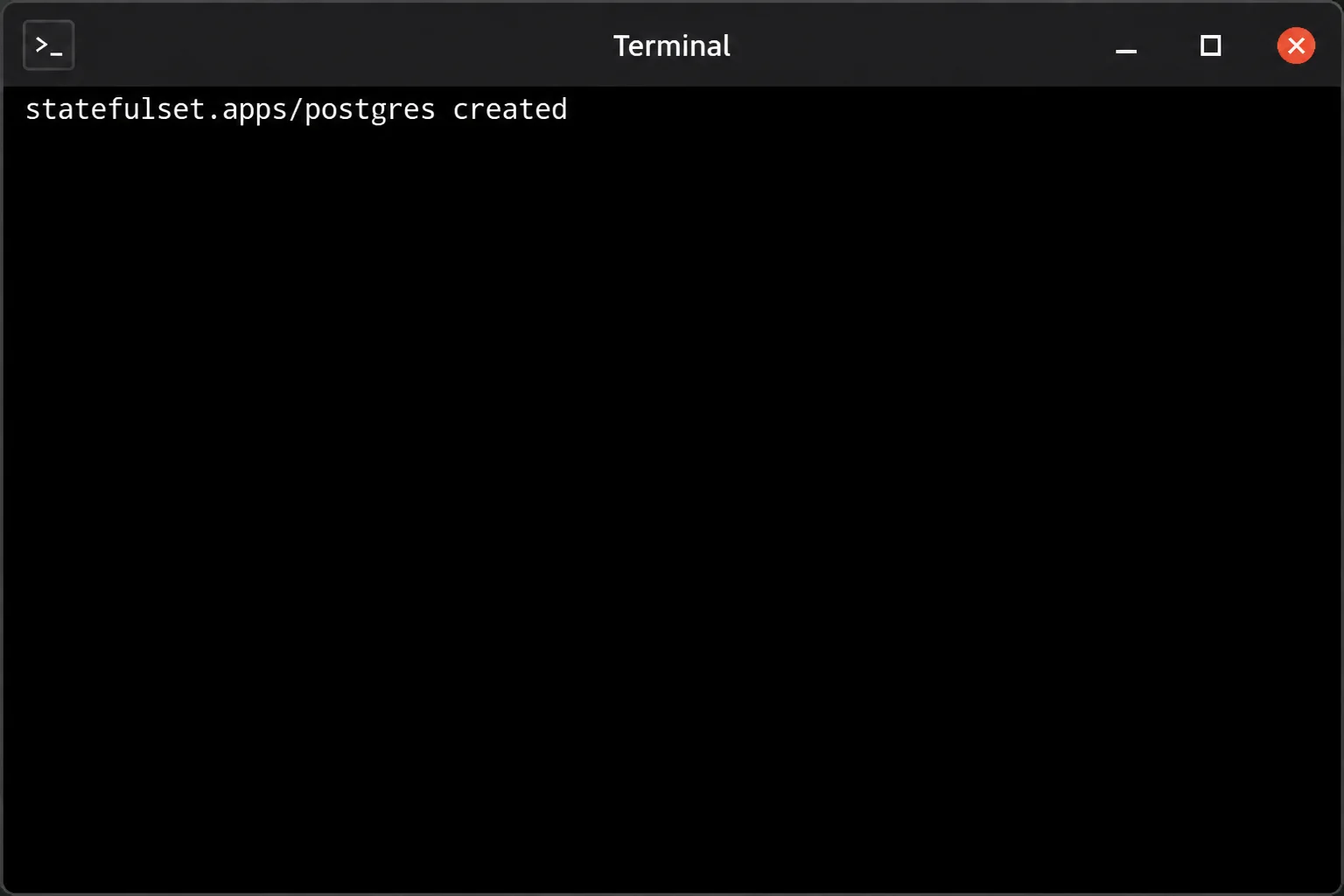 kubectl apply output showing the PostgreSQL StatefulSet created