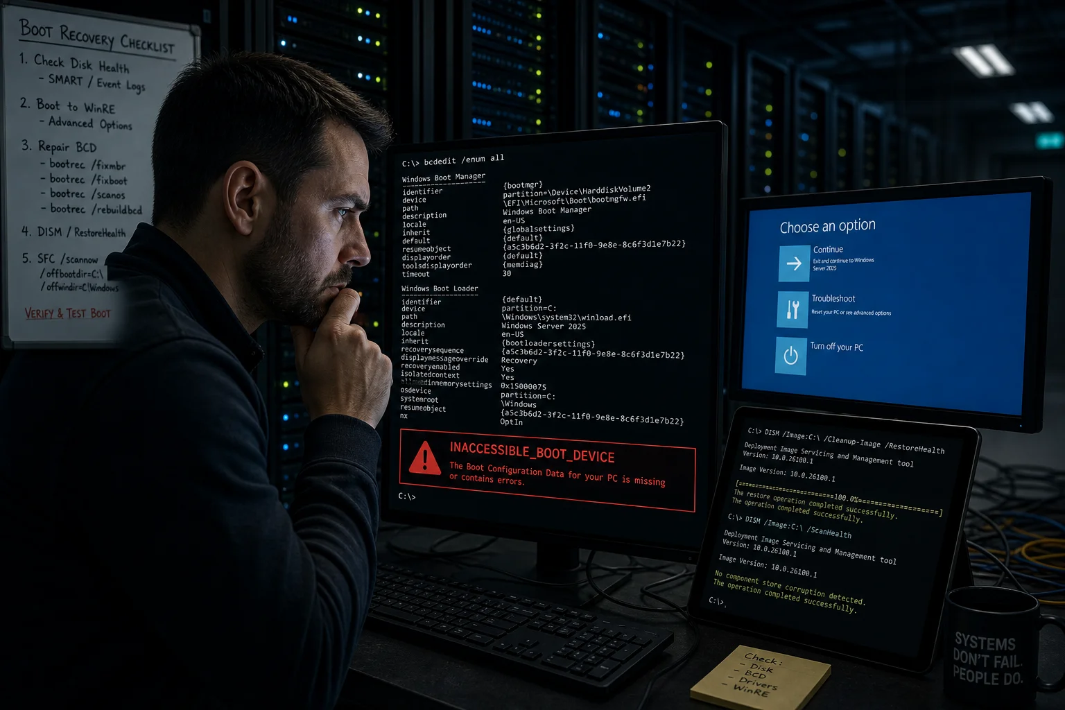 Fix Windows Server 2025 Boot Issues with DISM, BCDEdit, WinRE, and ReAgentC