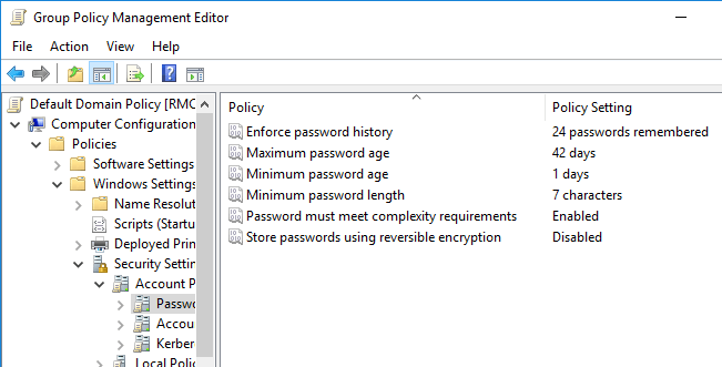 default windows password policy