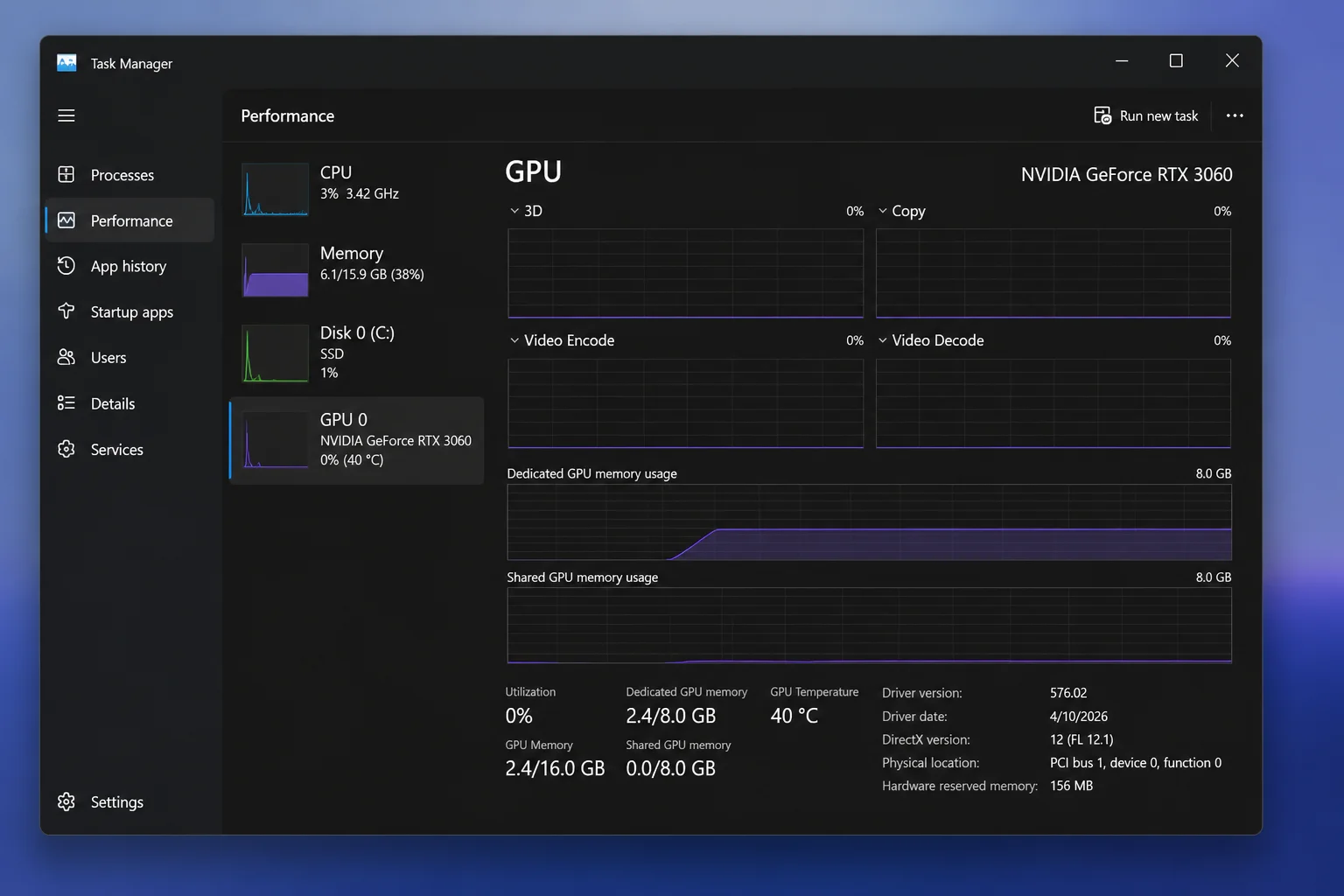 Windows Task Manager showing local CPU, memory, or GPU activity associated with Ollama during generation