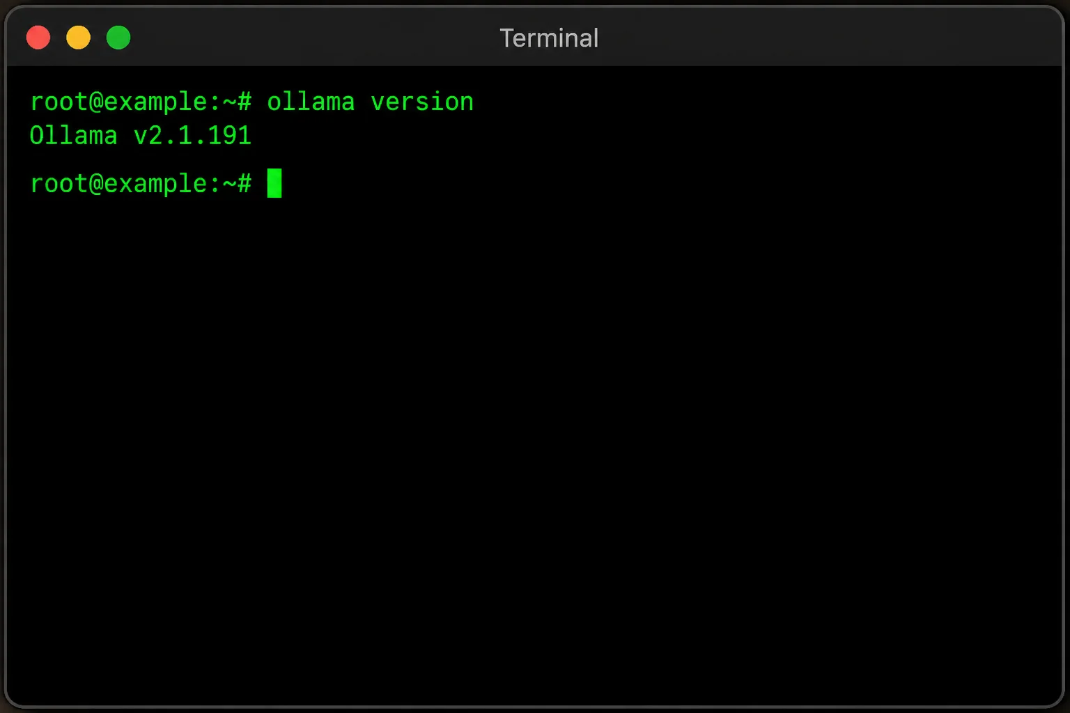 macOS Terminal showing the installed Ollama version without personal folder paths