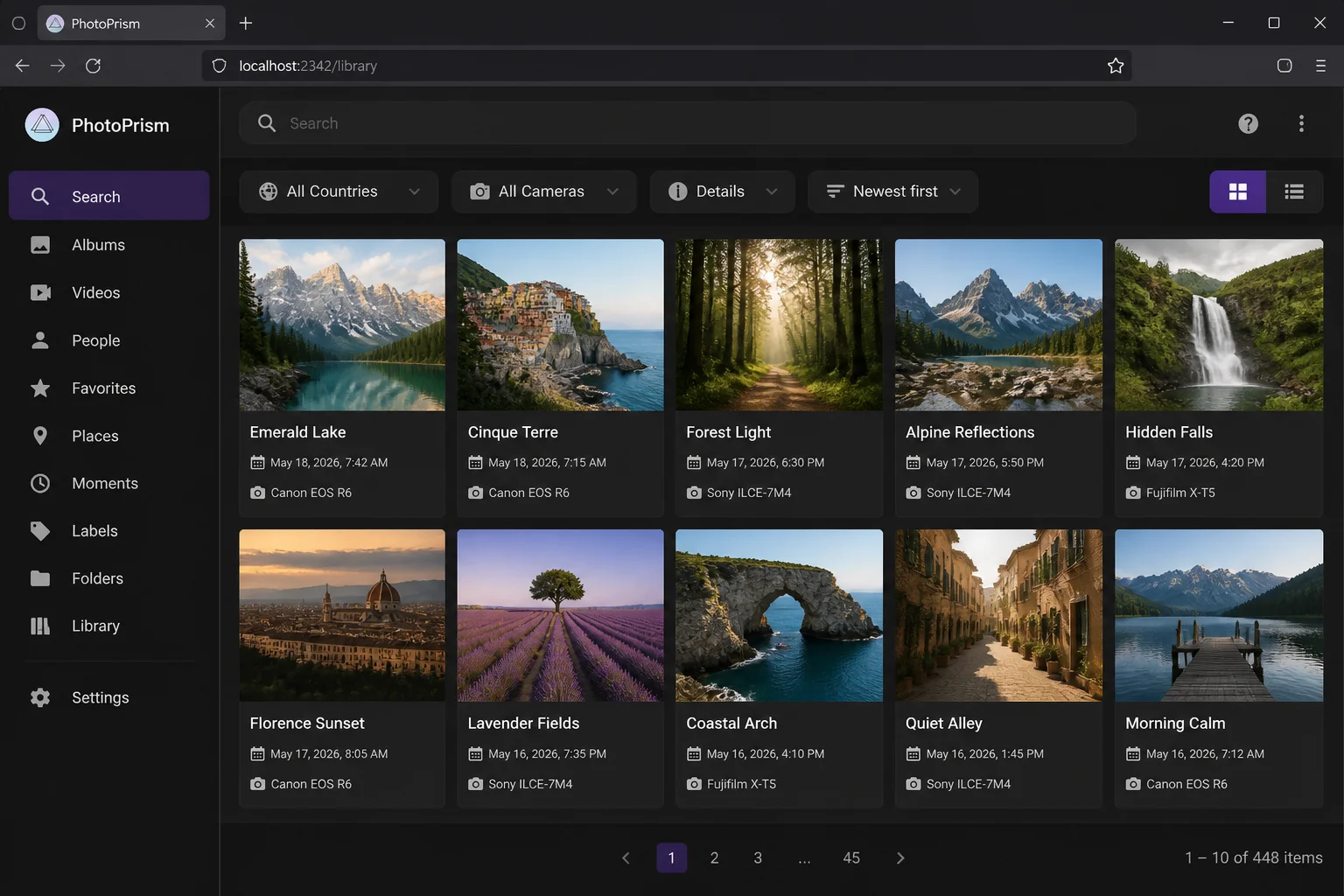 PhotoPrism main library interface showing its search-first and curation-oriented navigation
