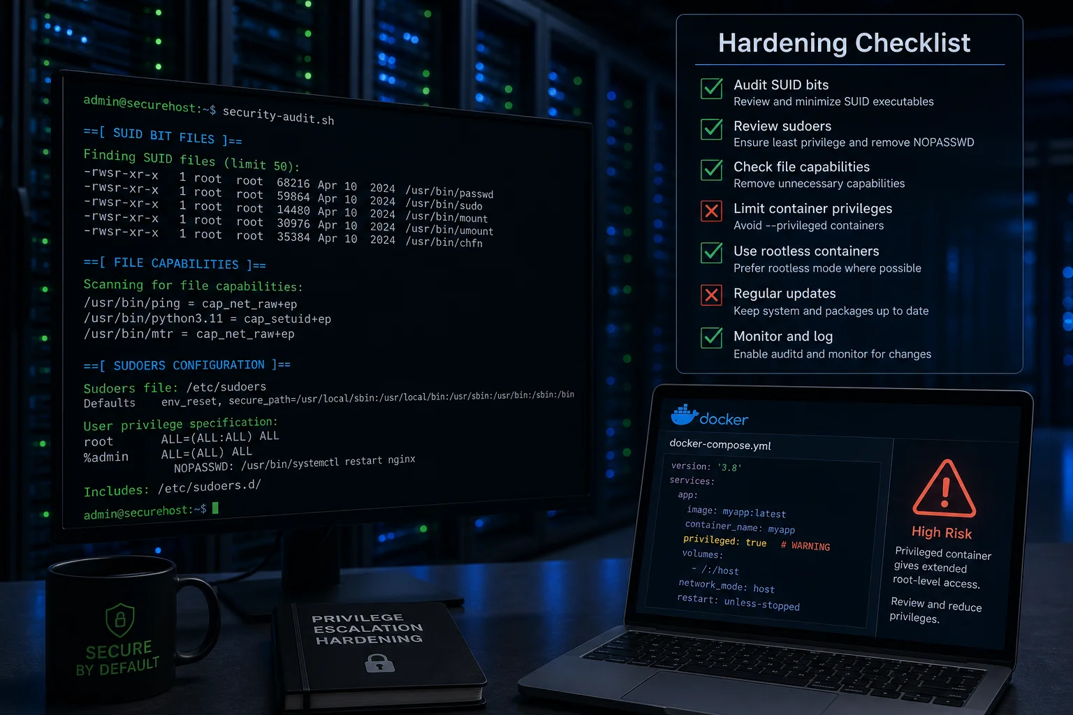 Linux Privilege Escalation Hardening: A Step-by-Step Guide to SUID, Capabilities, Sudoers, and Containers