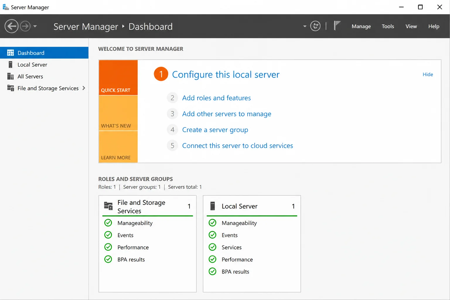 Server Manager roles and features view showing installed roles with hostnames and domain details redacted