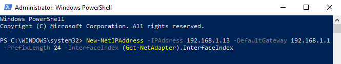assign static ip powershell