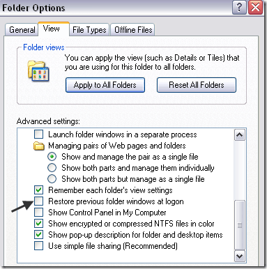 restore previous folder windows