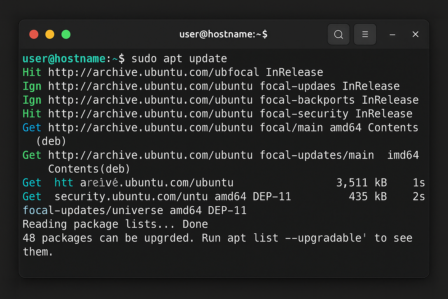 Terminal showing lsb_release output and apt update command running