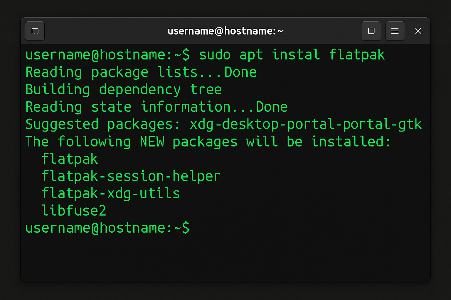 Terminal showing flatpak installation and flathub repository being added