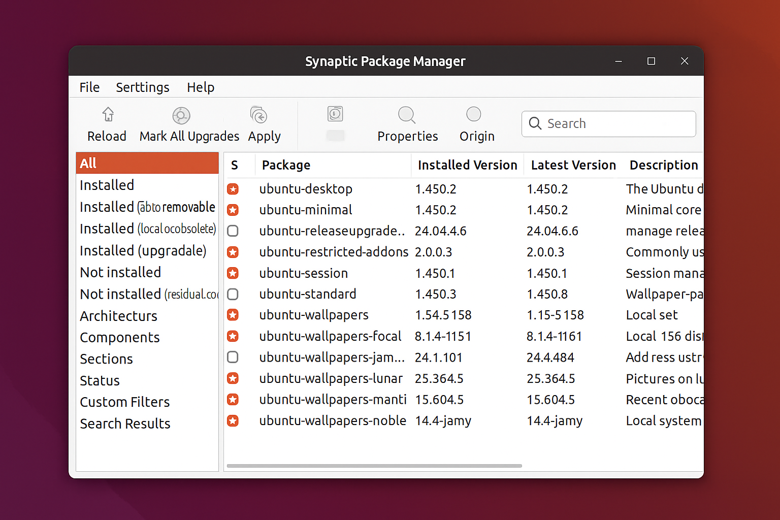 Ubuntu Software Center showing search results with APT packages highlighted