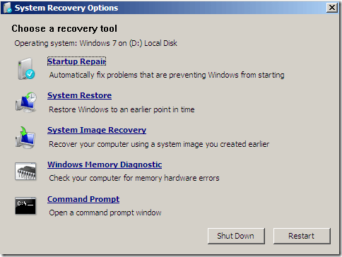 windows 7 system recovery options